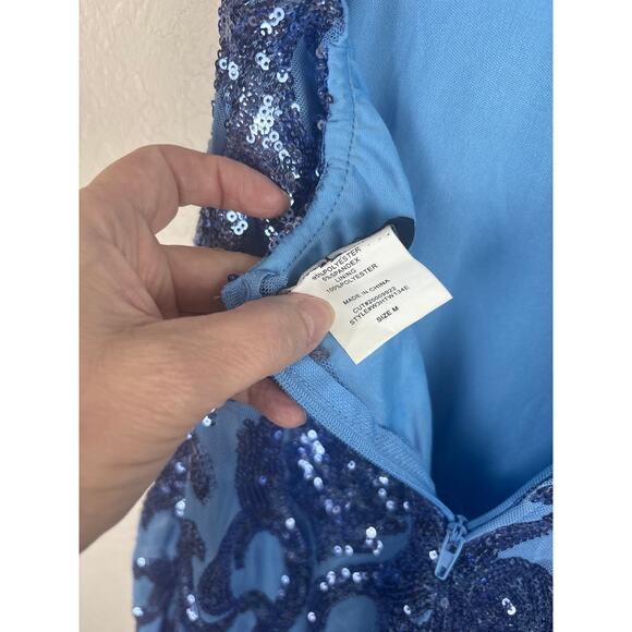 B. Darlin Blue Sequin Formal Dress Floor Length Exposed Back Size M - Picture 5 of 9